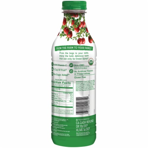 Ocean Spray Organic Cranberry Apple Flavor 100% Juice Perspective: back