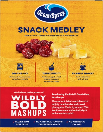 Ocean Spray® Pineapple Cran™ Sweetened Dried Cranberry & Pineapples Snack Medley Perspective: back
