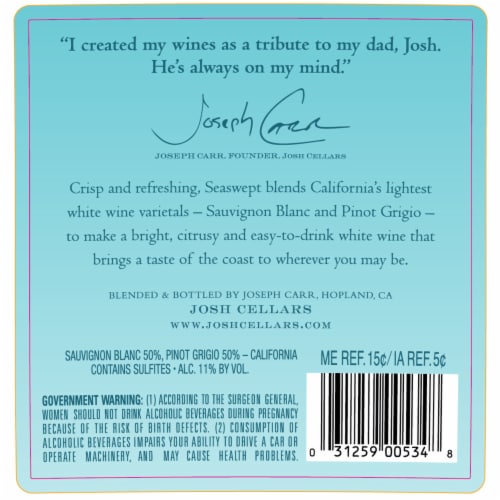 Josh Cellars Seaswept Sauvignon Blanc & Pinot Grigio White Wine Perspective: back