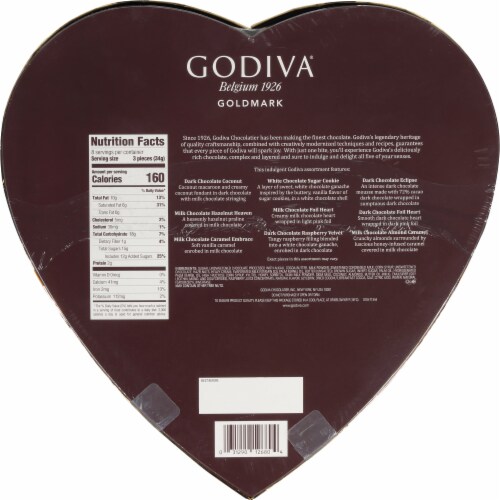 Godiva Assorted Belgium Chocolate Heart Valentine Candy Gift Box Perspective: back