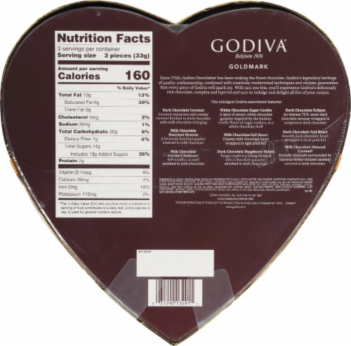 Godiva Assorted Belgium Chocolate Heart Valentine Candy Gift Box Perspective: back