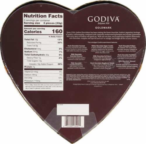 Godiva Assorted Belgium Chocolate Heart Valentine Candy Gift Box Perspective: back