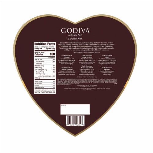 Godiva® Goldmark Assorted Dark Chocolate Heart Box Valentine Candy Perspective: back