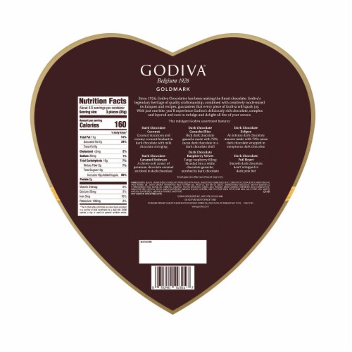 Godiva® Goldmark Assorted Dark Chocolate Heart Box Valentine Candy Perspective: back