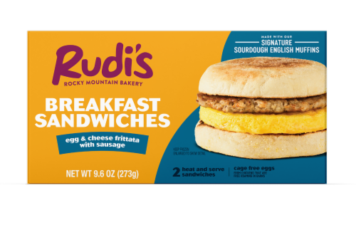 Rudi's Egg & Cheese Frittata with Sausage on Sourdough Breakfast Sandwiches Perspective: back