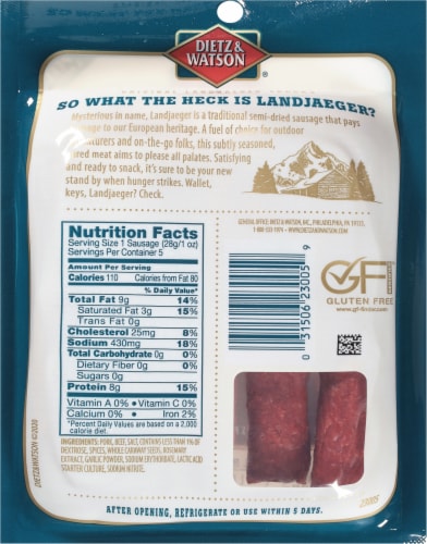 Dietz & Watson® Landjaeger Original Smoked Swiss Style Sausage Snacks Perspective: back