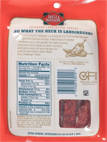 Dietz & Watson® Landjaeger Smoked Sriracha Swiss Style Sausage Snacks Perspective: back