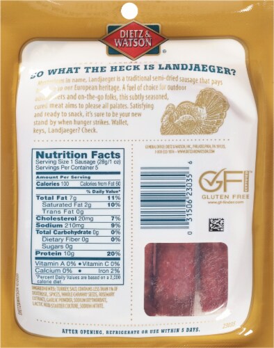 Dietz & Watson® Landjaeger Smoked Turkey Swiss Style Sausage Snacks Perspective: back