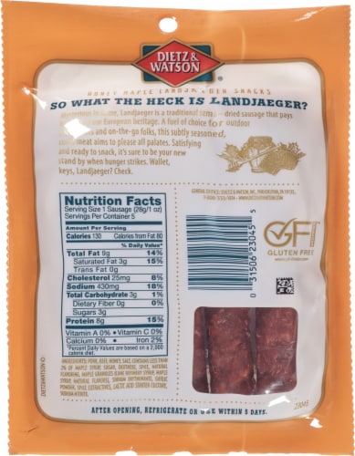Dietz & Watson Landjaeger Honey Maple Swiss Style Sausage Snacks Perspective: back