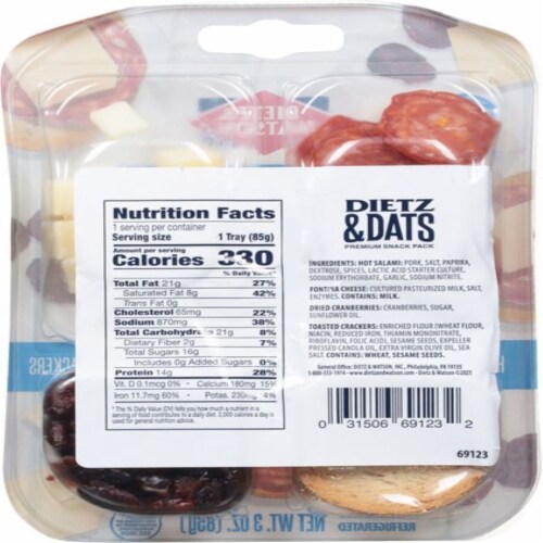 Dietz & Watson Dietz & Datz Hot Salami/Fontina/Cranberry/Crackers Premium Snack Pack Perspective: back