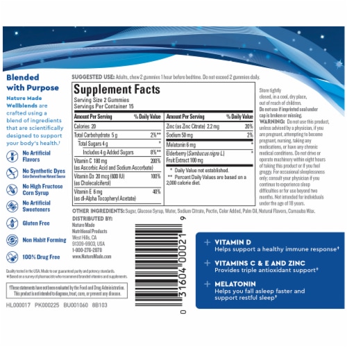 Nature Made® WellBlends™ Sleep & Immune™ Very Berry Diet Supplement Gummies Perspective: back