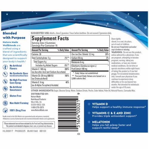 Nature Made® WellBlends™ Sleep & Immune™ Very Berry Diet Supplement Gummies Perspective: back