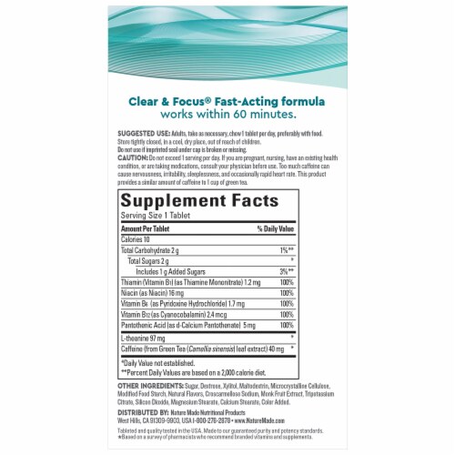 Nature Made® WellBlends Sweet Peppermint Clear & Focus + B Vitamins Chewable Tablets Perspective: back