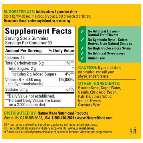 Nature Made B12 Extra Strength Gummies 3000 mcg Perspective: back