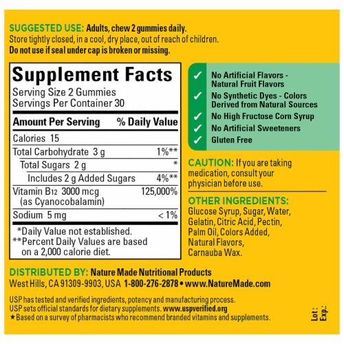 Nature Made B12 Extra Strength Gummies 3000 mcg Perspective: back