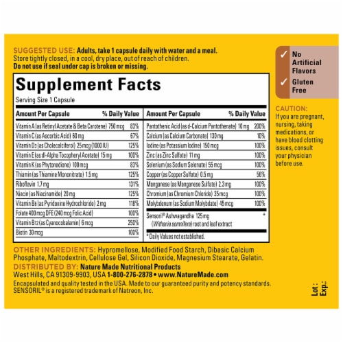 Nature Made® Multi Vitamin + Ashwagandha Capsules Perspective: back