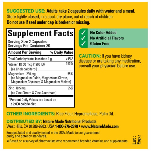 Nature Made Magnesium Complex D3 + Zinc Capsules Perspective: back