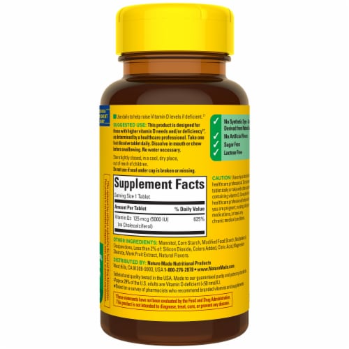 Nature Made® D3 Fast Dissolve Mixed Berry Tablets 5000 IU 125 mcg Perspective: back