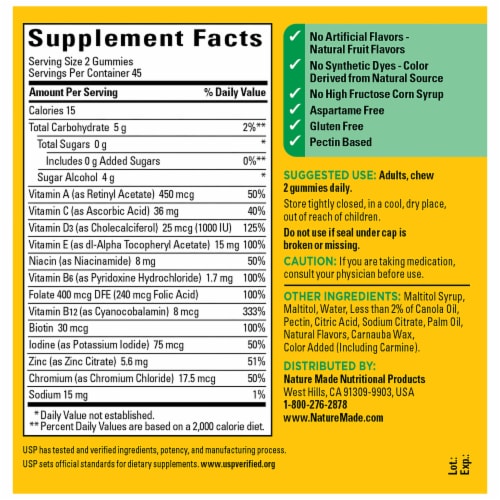 Nature Made® Zero Sugar Multi Gummy Vitamins Perspective: back