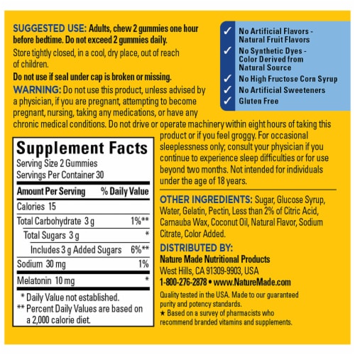 Nature Made® Time Release Melatonin Maximum Strength Dosage Gummies 10 mg Perspective: back