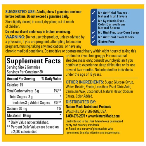 Nature Made® Time Release Melatonin Maximum Strength Dosage Gummies 10 mg Perspective: back