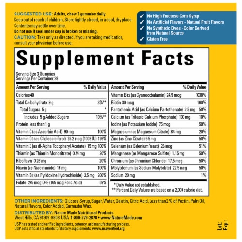 Nature Made Advanced Multivitamin Gummies 50+ for Him Tropical Pineapple Flavored Perspective: back