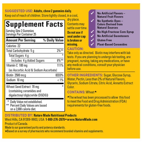 Nature Made Skin Hydration + Ceramides Gummies Peach Flavored Perspective: back