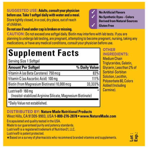 Nature Made Hair Growth Softgels Perspective: back