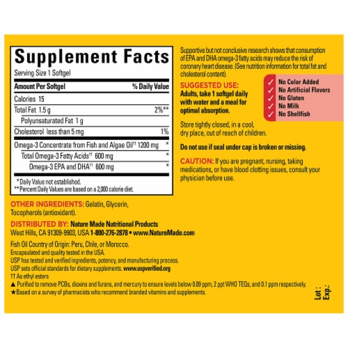 Nature Made Omega-3 Fish Oil & Algae Oil 1200 mg Softgels Perspective: back