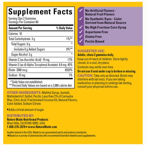 Nature Made® Zero Sugar Hair Skin Nails Gummies 2500 mcg Perspective: back