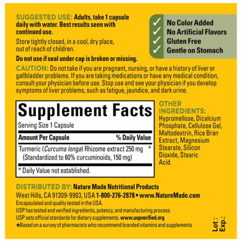 Nature Made High Absorption Turmeric Curcumin Capsules Perspective: back