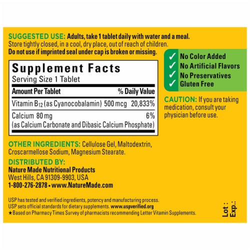 Nature Made Vitamin B-12 Tablets 500 mcg Perspective: back