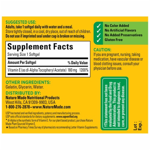 Nature Made® 400 IU Vitamin E Softgels 180mg Perspective: back