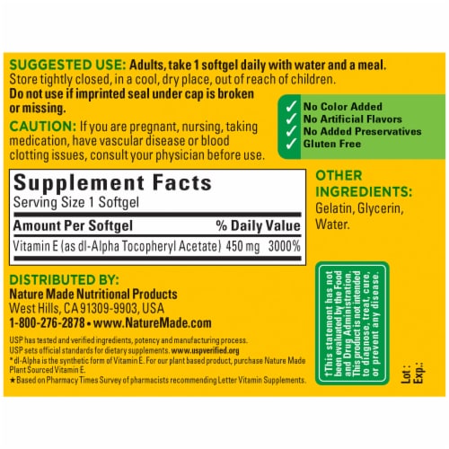 Nature Made® 450 mg Vitamin E Softgels Perspective: back