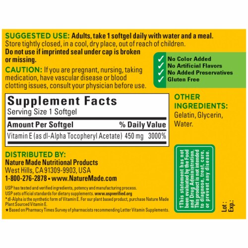 Nature Made® 450 mg Vitamin E Softgels Perspective: back