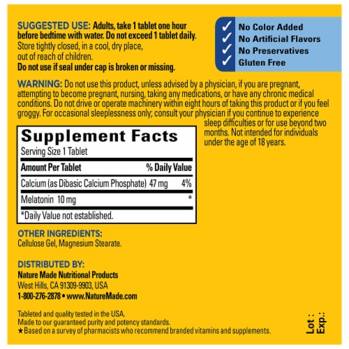 Nature Made® Extra Strength Melatonin Tablets 10mg Perspective: back