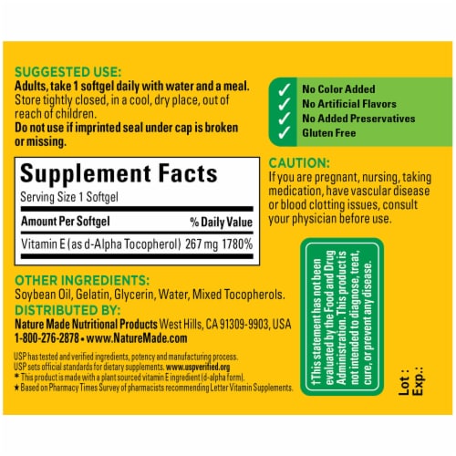 Nature Made® Vitamin E Softgels 267mg Perspective: back