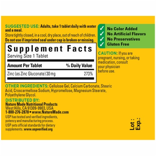 Nature Made® Zinc Tablets 30mg Perspective: back