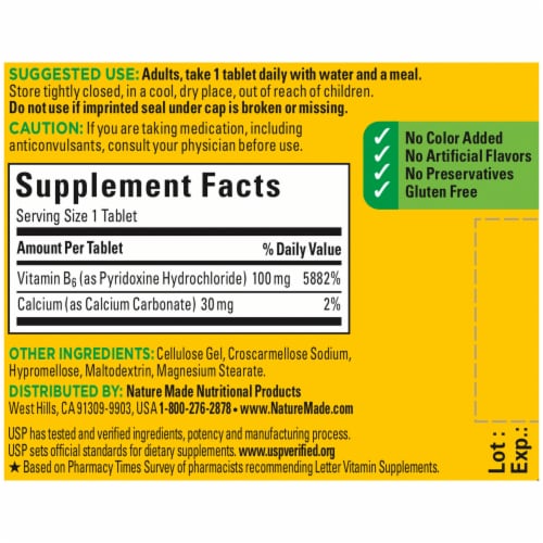 Nature Made® Vitamin B6 Tablets 100mg Perspective: back