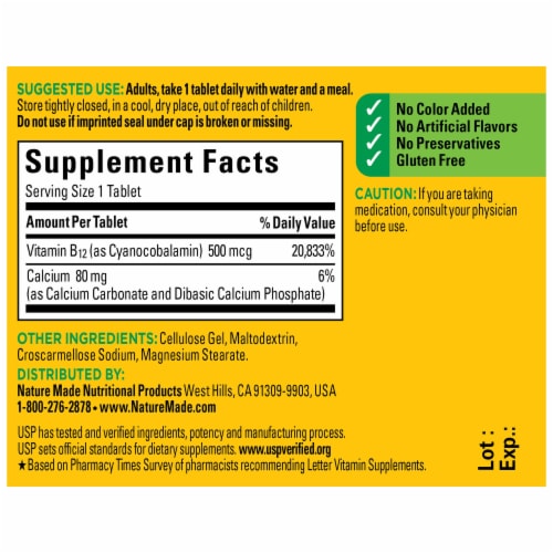Nature Made® Vitamin B12 Tablets 500mcg Perspective: back