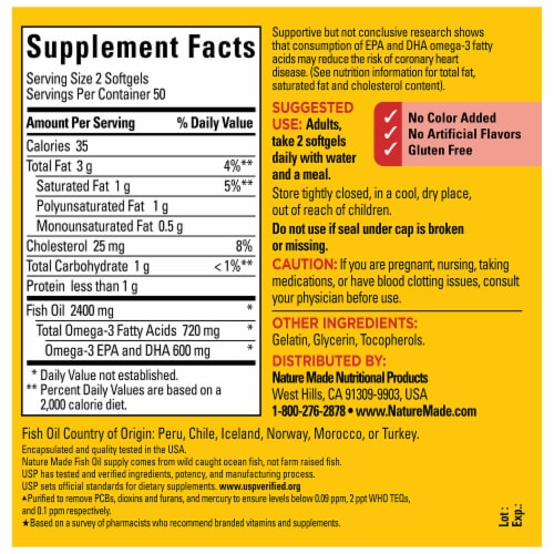 Nature Made® Fish Oil Omega-3 1200mg Softgels Perspective: back
