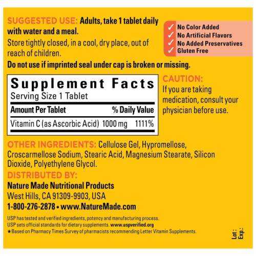 Nature Made® Vitamin C Tablets 1000mg Perspective: back