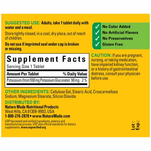 Nature Made® Potassium Gluconate Tablets 550mg Perspective: back
