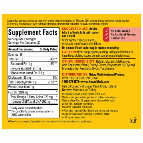 Nature Made® Burp Less Fish Oil Dietary Supplement 1200mg Softgels Perspective: back