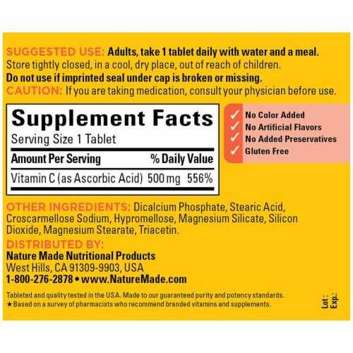Nature Made® Vitamin C Caplets 500mg Perspective: back