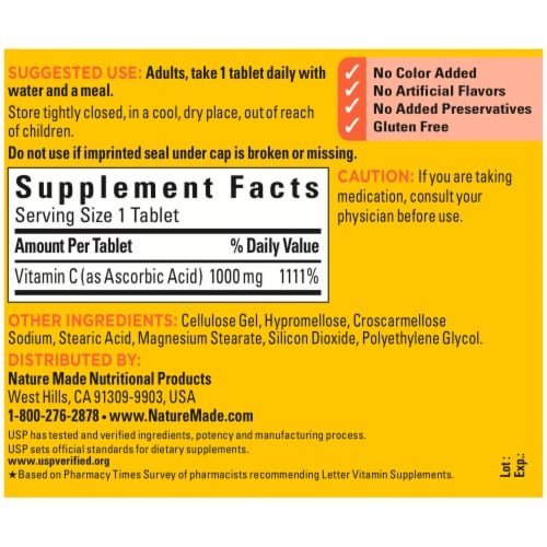 Nature Made® Vitamin C Tablets 1000mg Perspective: back