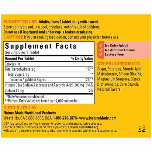 Nature Made® Orange Flavored Chewable Vitamin C Tablets 500mg Perspective: back