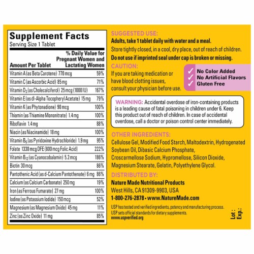 Nature Made® Prenatal Multi-Vitamin Tablets Perspective: back