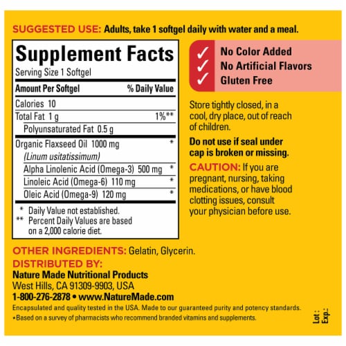 Nature Made® Flaxseed Oil 1000mg Softgels Perspective: back