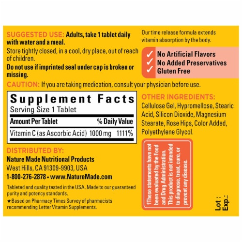 Nature Made® Vitamin C Tablets 1000mg Perspective: back